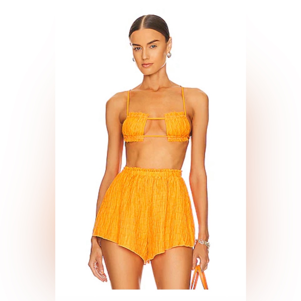 Nwot Revolve X Camila Coelho Orange Two-Piece Crop Top & High-Waist Shorts Set